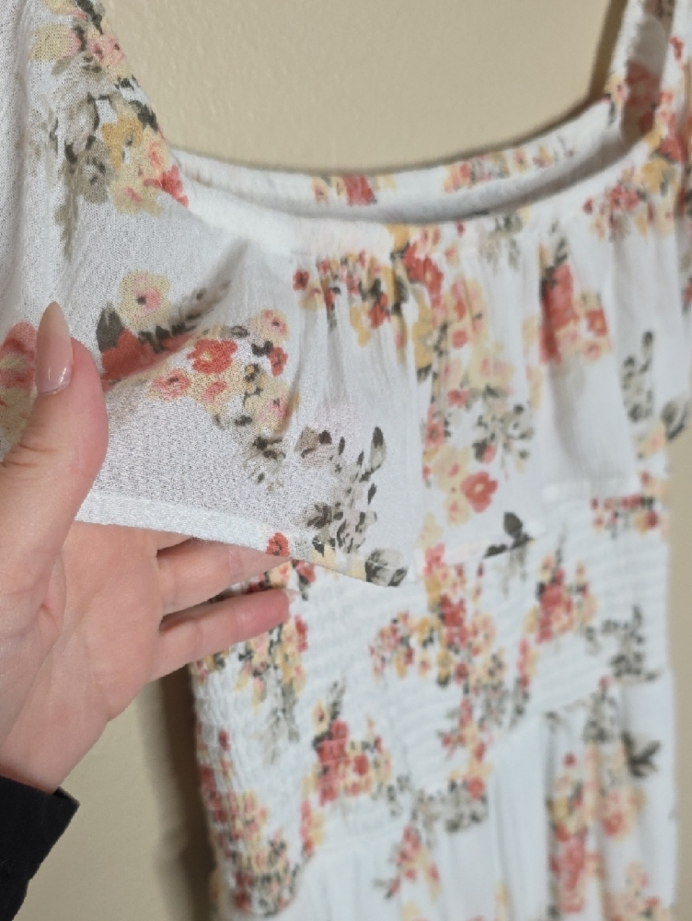 Abercrombie & Fitch White Floral Maxi Dress with Peach and Green Print - Picture 5 of 12